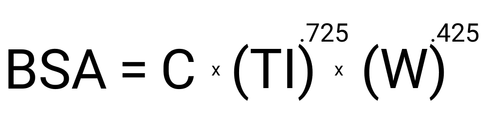 An image of the Du Bois formula used to calculate a person's body surface area.